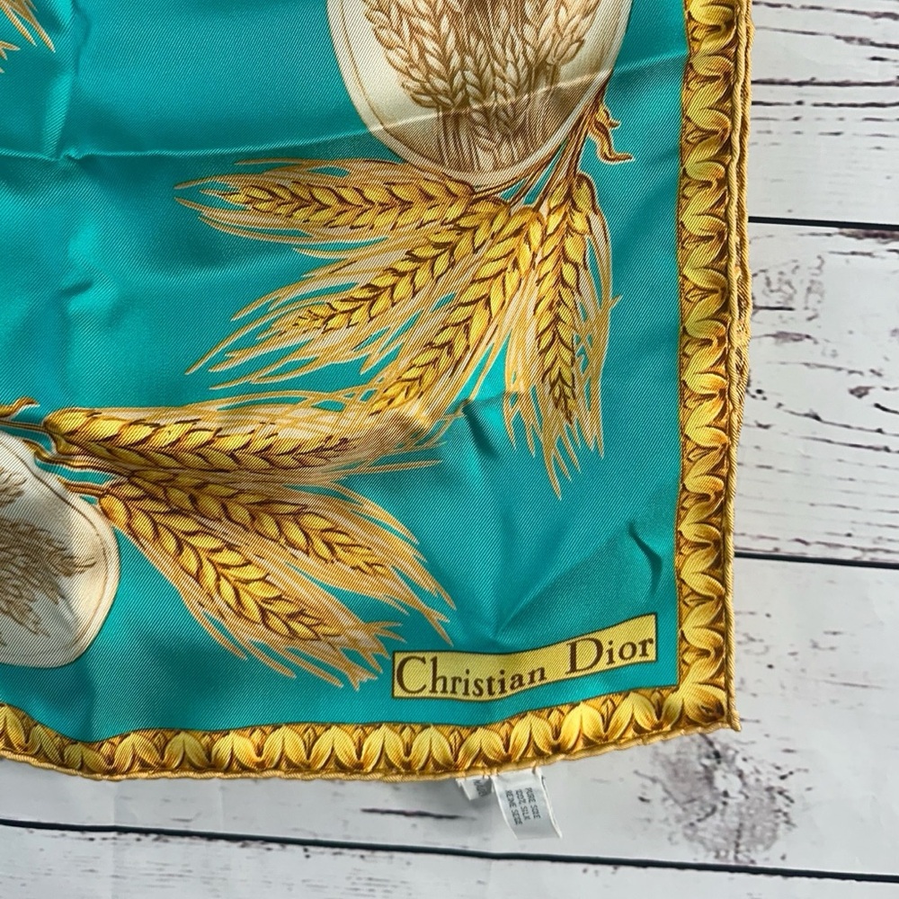Dior Silk Scarf in Teal and Gold - Picture 7 of 9